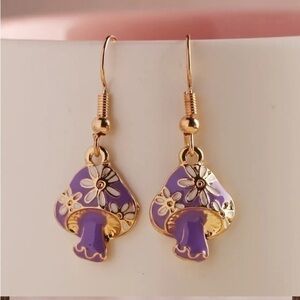 Purple Mushroom Dangle Earrings